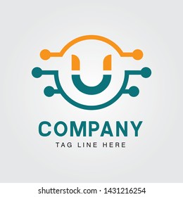 Green tosca and orange U letter logo classic, symbol, icon template.