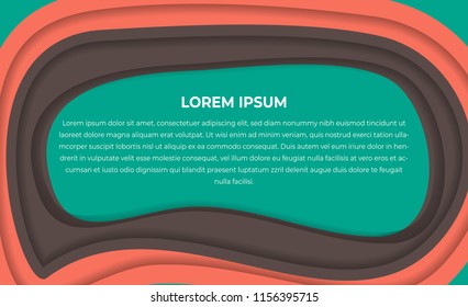 Green tosca pink brown paper cut background. Papercut layered hole flyer with text template in the center. 3d cutout origami banner wallpaper