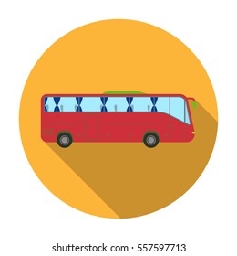 Green tour bus icon in flat style isolated on white background. Rest and travel symbol stock vector illustration.