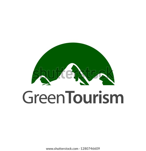 Green Tourism. Half circle mountain icon logo\
concept design template\
idea