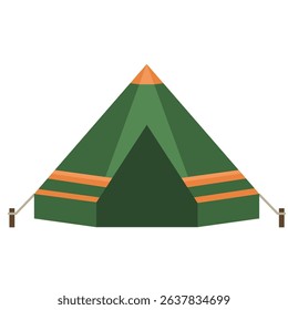 Green tourist camping tent isolated on white background. Party event or camp tent vector icon. Flat design illustration.