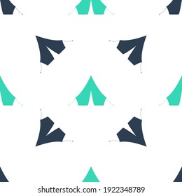 Green Tourist tent icon isolated seamless pattern on white background. Vector.
