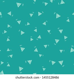Green Tourist tent with wood fire icon isolated seamless pattern on green background. Camping symbol.  Vector Illustration