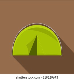 Green touristic camping tent icon. Flat illustration of green touristic camping tent vector icon for web