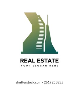 Green tower building real estate logo design vector for business.