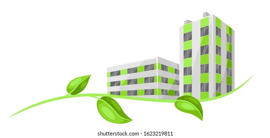 Green town concept illustration. Ecologically clean buildings in city.
