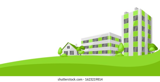 Green town concept illustration. Ecologically clean buildings in city.