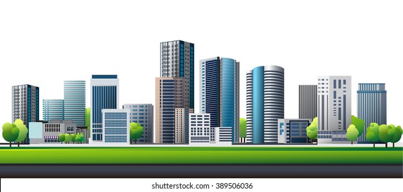 Green town. Design vector of urban cityscape.