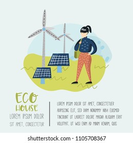 Green Town Poster. Environmental Conservation. Eco House Future Technologies For Preservation of the Planet. Alternative Energy Ecology Background. Vector illustration