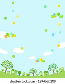 Green townscape and balloon