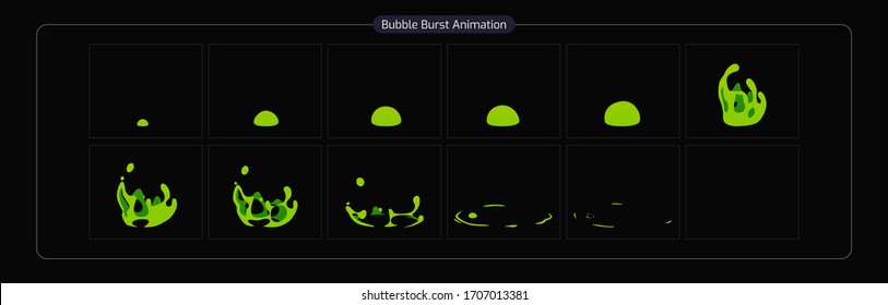 grüne toxische Blase platzte Wirkung. Flüssige Bubble Animation Sprites Blatt für 2D Animation. Spiel, Cartoon, Video, Animation oder Motion Design. Lavablase platzte.