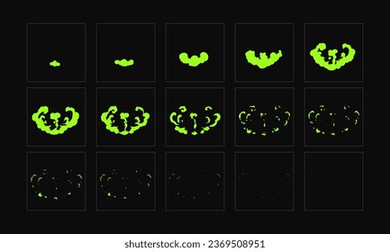 Efecto de explosión tóxico verde. lámina química de esprites para goteo de veneno, explosión nuclear, salpicaduras tóxicas, juegos, dibujos animados o diseño de movimiento. 