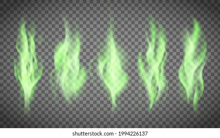 Green toxic gas or bad smell. Smoke set isolated on transparent background. Vector illustration