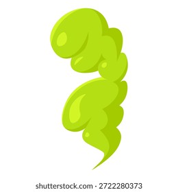 Ícone de nuvem de gás tóxico verde com mau cheiro. Mau odor, fumaça e bolhas fedorentas em estilo de vetor plano para ilustrações em quadrinhos e desenhos isolados em um fundo branco.
