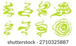 Green toxic gas clouds as bad smell icons. Bad odor fumes and stink bubbles in flat vector style for comic illustrations and designs isolated on a white background.