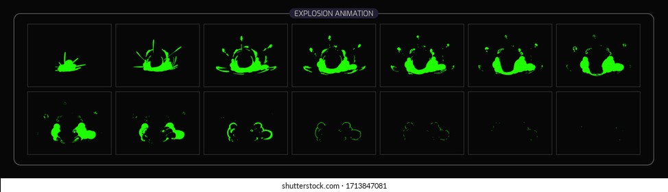 Grüner toxischer Explosionseffekt. toxische animierte Sprites für 2D Animation. Spiel, Cartoon, Video, Animation oder Motion Design. eps-10 Vektorillustration Illustration.