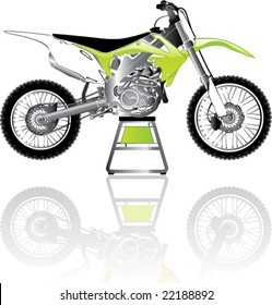 Green Toxic Motorcross cycle on the stand (repair)