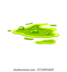 Charco de limo tóxico verde que supura sobre un fondo blanco, que representa desechos peligrosos, derrames químicos, contaminación y un efecto grueso y pegajoso de dibujos animados para varios proyectos visuales