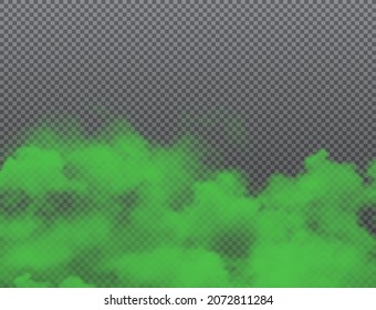 Green toxic smog, bad smell or stinky mist. Realistic vector poison gas in air, contaminated with toxins or radiation clouds and atmosphere dangerous pollution, magic haze background