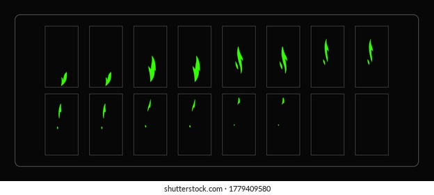 Green toxin liquid sparks animation. Sparks effect sprites sheet for games, video, animation or motion design. Colorful cartoon sparks animation. EPS10 vector illustration.