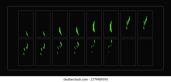 Green toxin liquid sparks animation. Sparks effect sprites sheet for games, video, animation or motion design. Colorful cartoon sparks animation. EPS10 vector illustration.