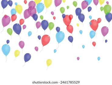 Green Toy Background White Vector. Ballon Art Set. Blue Party. Purple Balloon. Confetti Fun Background.