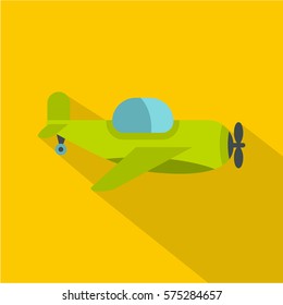 Green toy plane icon. Flat illustration of green toy plane vector icon for web   on yellow background