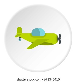 Green toy plane icon in flat circle isolated vector illustration for web