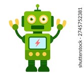 Green Toy Robot Illustration – Cute illustration of a green toy robot for kids and playful designs