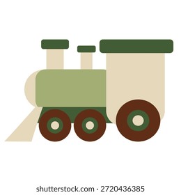 Representação gráfica de motor de trem de brinquedo verde retratando conceitos de transporte e infância