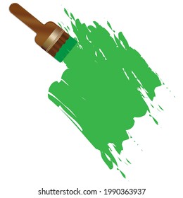 Green trace paint brush. Abstract brush drawing. Liquid ink. Vector illustration. Stock image.