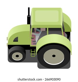 Green tractor, agricultural machinery, vector cartoon illustration