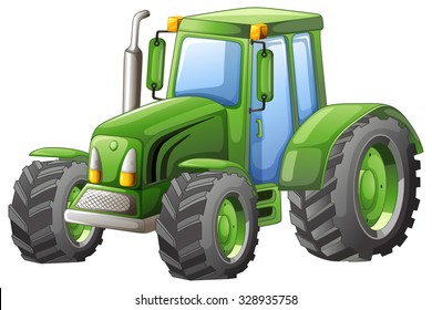 Green tractor with big wheels illustration