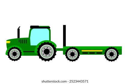 green tractor clip art isolated in white background. agricultural vehicle. green tractor with empty wagon vector illustration