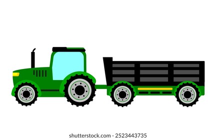 green tractor clip art isolated in white background. agricultural vehicle. green tractor with empty green black wagon vector illustration