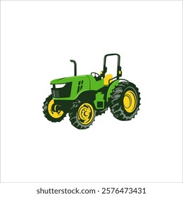 Green Tractor Front View Vector Illustration isolated in white background.