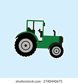 Green Tractor Illustration. Simple Hand Drawn Cartoon Farm Machine for Agriculture, Rural Life, and Harvesting Graphic Art.