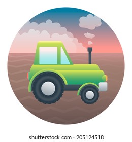 Green Tractor on the Field - Circle Detailed Illustration with Gradients and Clipping Mask Isolated on White