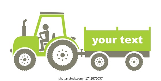 Tractor verde con remolque, icono de vector conceptual