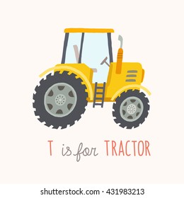 Green tractor with trailer. Vector eps 10 illustration isolated on white background.