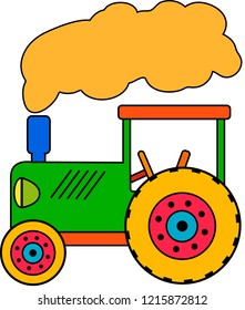 Green Tractor wiith steam
