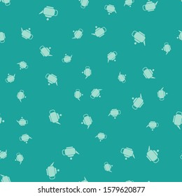 Green Traditional Japanese tea ceremony icon isolated seamless pattern on green background. Teapot with cup.  Vector Illustration