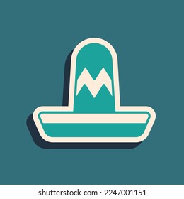 Green Traditional mexican sombrero hat icon isolated on green background. Long shadow style. Vector