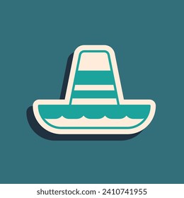 Green Traditional mexican sombrero hat icon isolated on green background. Long shadow style. Vector