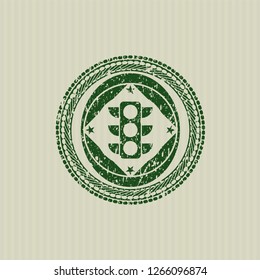 Green traffic light icon inside rubber grunge texture stamp