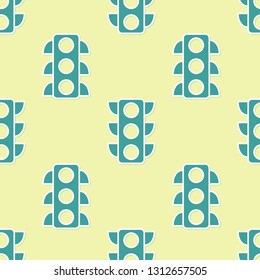 Green Traffic light icon isolated seamless pattern on yellow background. Flat design. Vector Illustration
