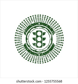 Green traffic light icon with rubber seal texture