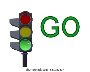 Green traffic light on white background . Go Vector illustration