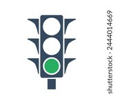 Green traffic light vector icon isolated on white background. Go or walk signal symbol.