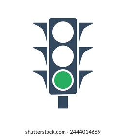 Green traffic light vector icon isolated on white background. Go or walk signal symbol.